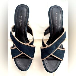 Donna Karan NY wrap-strap platform slide
